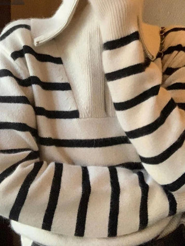 Levoire | Rayures Splice Col Revers Pull Demi-Zip