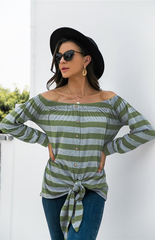 Levoire | Blouse rayée avec décoration de bouton unilatérale et lien