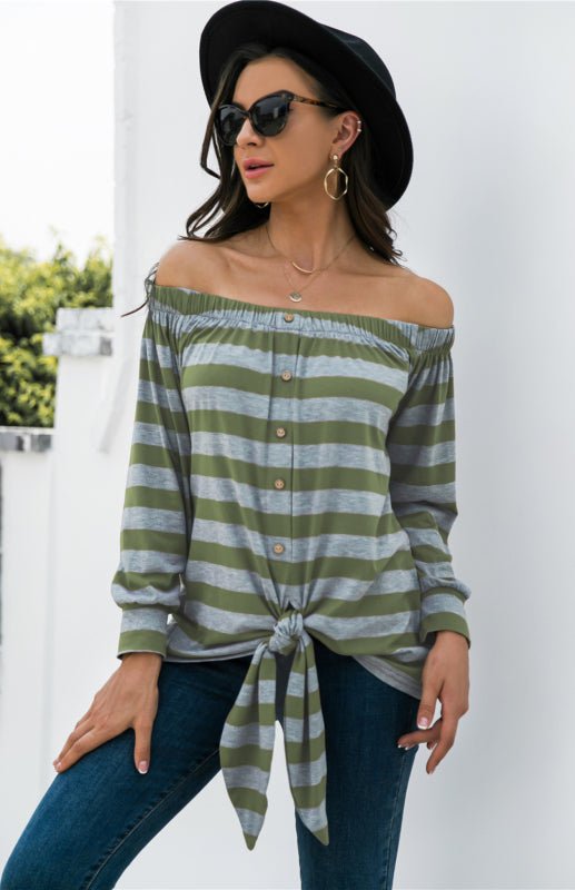 Levoire | Blouse rayée avec décoration de bouton unilatérale et lien