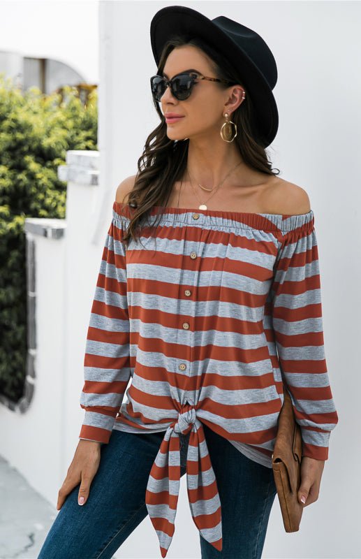 Levoire | Blouse rayée avec décoration de bouton unilatérale et lien