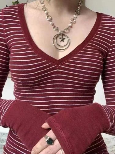 Levoire | T-Shirt Rayé En V En Tricot À Manches Longues