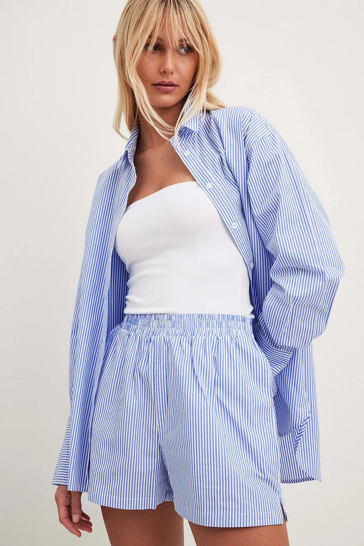Levoire | Ensemble De Shorts Et De Blouse Rayés Bleu