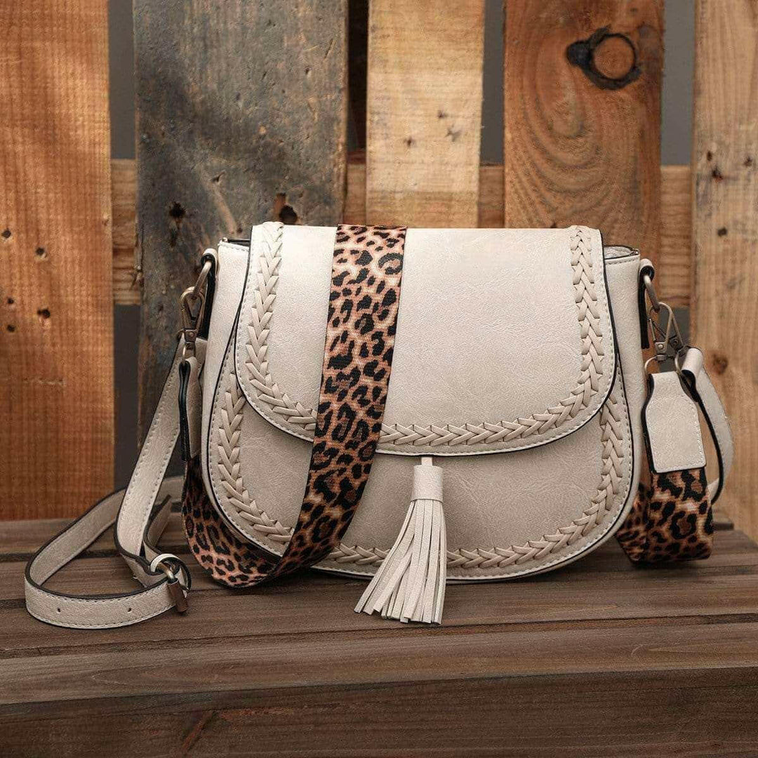 Levoire | Sacoche De Selle En Cuir Vegan Stylée Beige avec motif léopard sangle