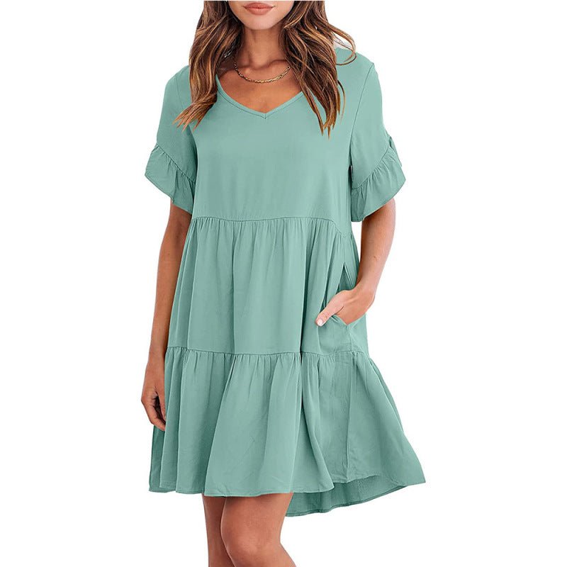 Levoire | Robe babydoll à emmanchure V d'été en trois couches vert pâle