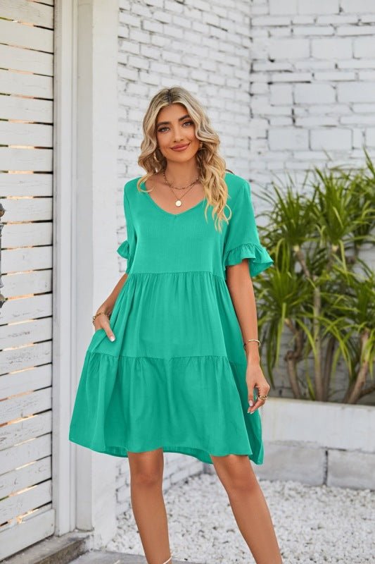 Levoire | Robe babydoll à emmanchure V d'été en trois couches Spearmint viridis