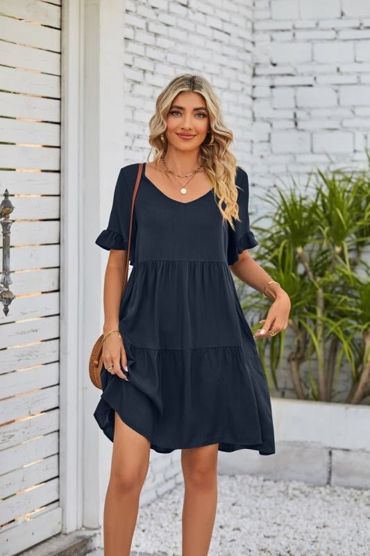 Levoire | Robe babydoll à emmanchure V d'été en trois couches Couleur Champlain