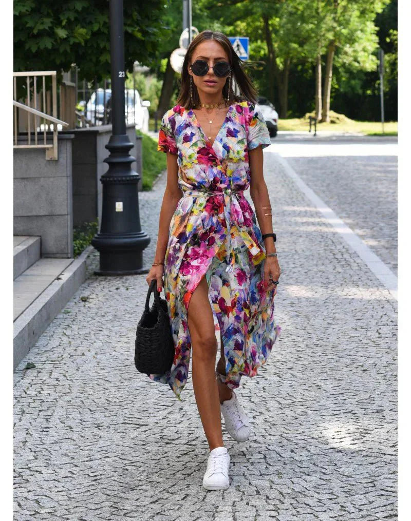 Levoire | Robe Élégante À Décolleté En V Multicolore