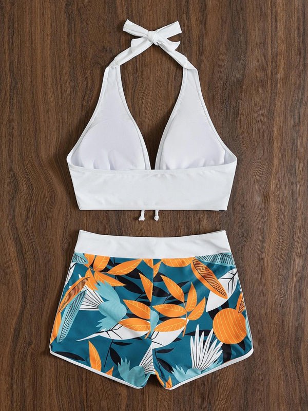 Levoire | Maillot de bain Femme Fente Taille haute Liens de boxe Imprimé Uni Coutures Bikini