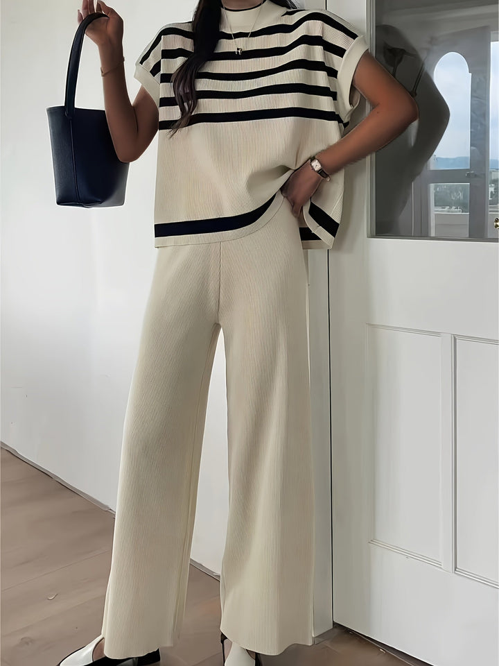 Levoire | Ensemble Pantalon Rayé Élégant Pour Femmes Abricot Taille unique