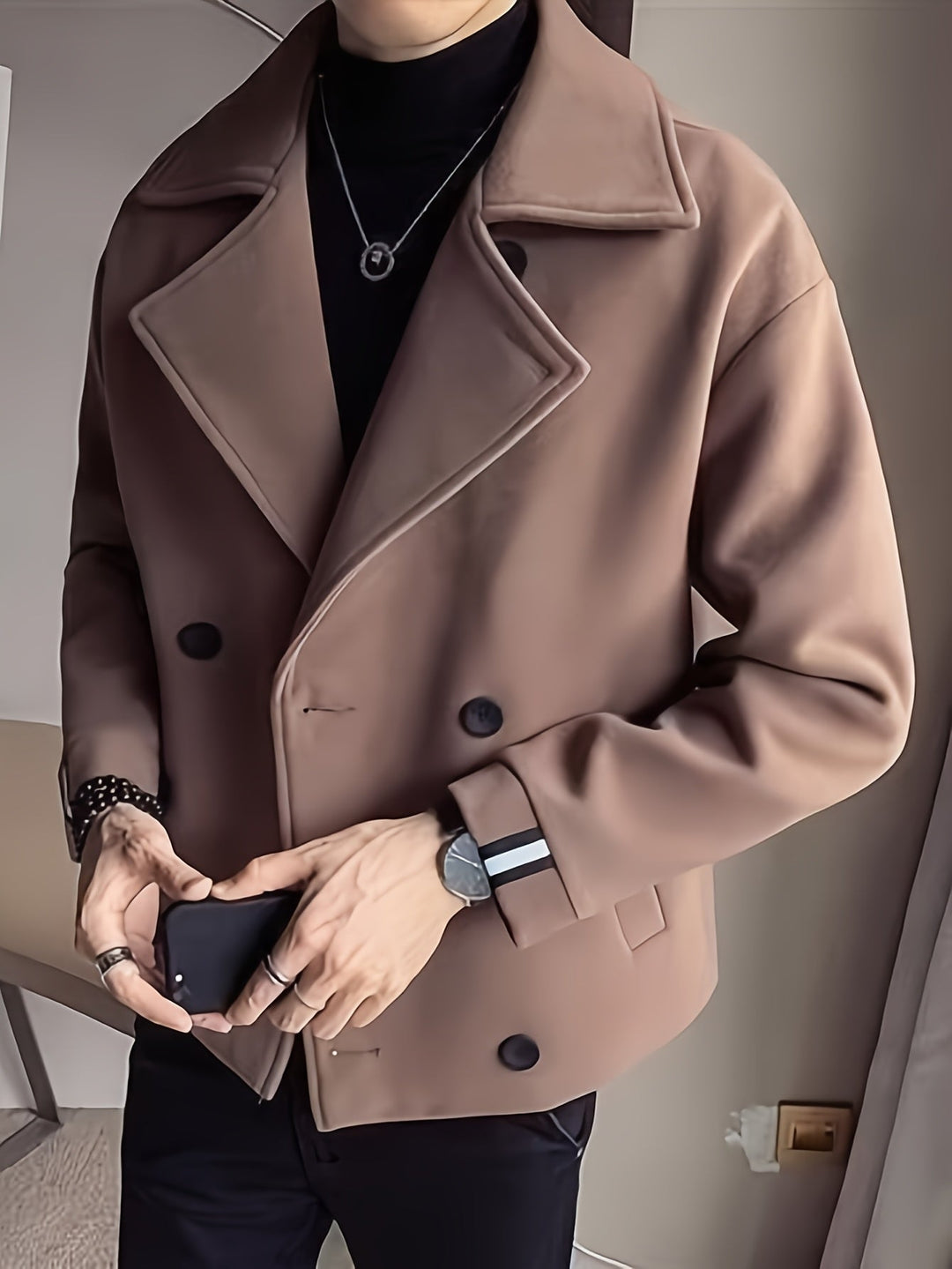 Levoire | Manteau Trench Élégant Court Avec Double Rangée De Boutons Khaki