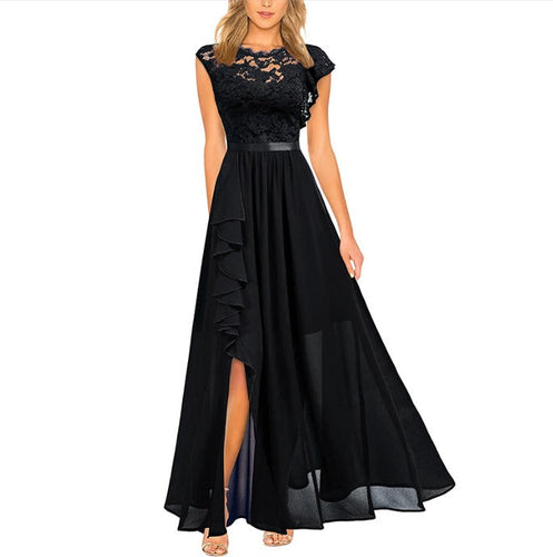 Levoire | Élegante Robe Maxi Femme Avec Des Inserts En Dentelle Intemporelle, Romantique Et Fluide
