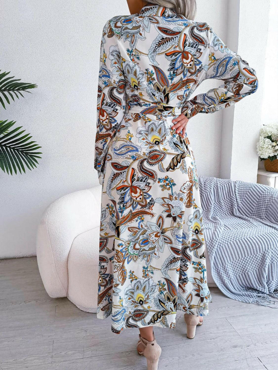 Levoire | Robe Midi À Manches Longues Imprimée Liée