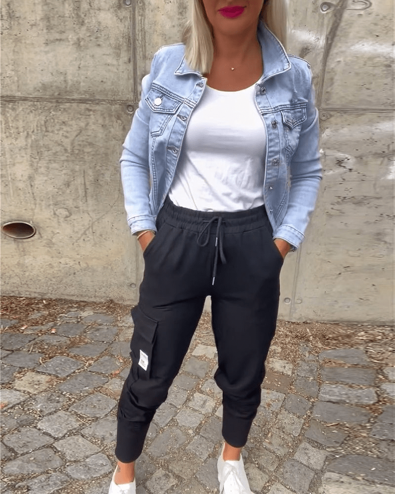 Levoire | Pantalon Cargo Noir Femme Cordon Tendance Confortable