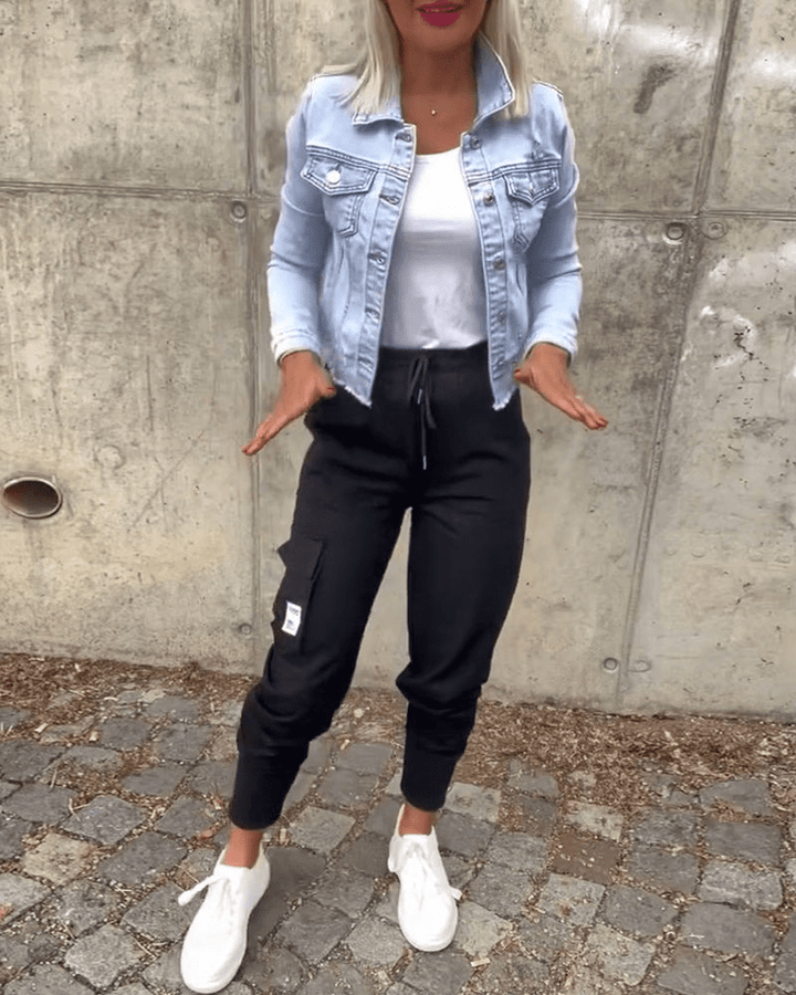 Levoire | Pantalon Cargo Noir Femme Cordon Tendance Confortable