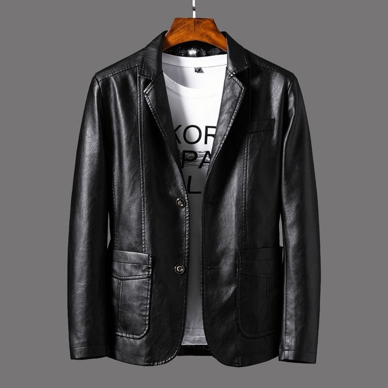 Levoire | Blazer en cuir pour hommes élégant Coupe classique Noir