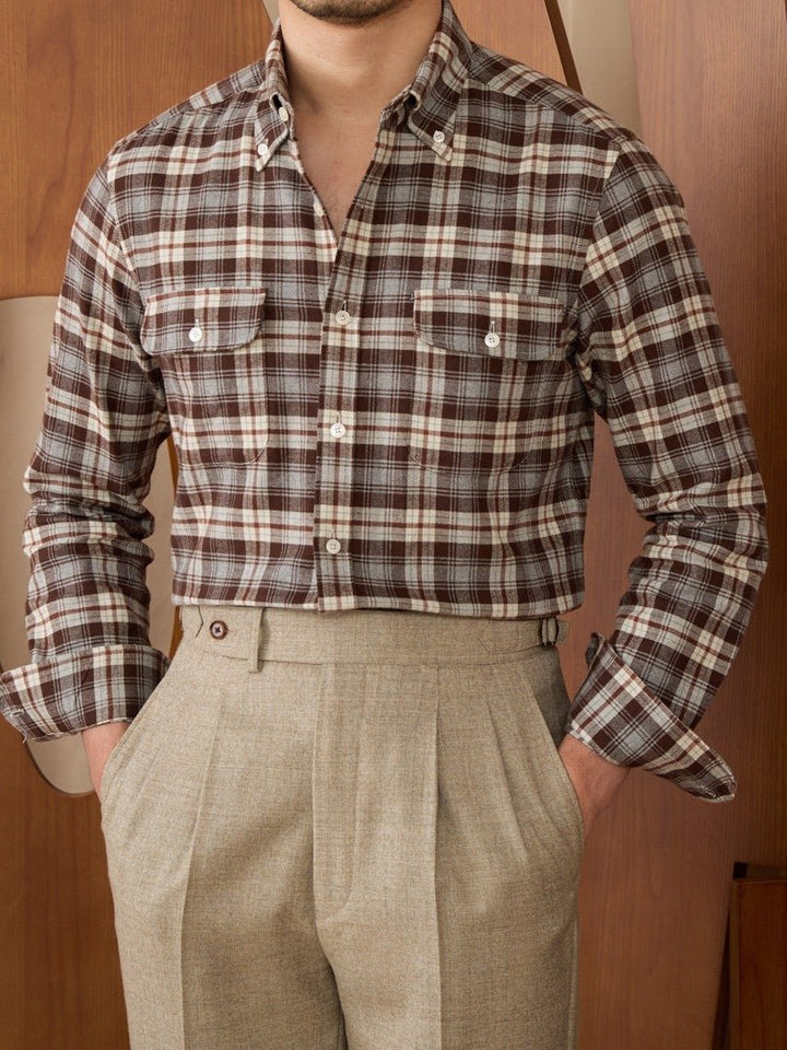 Levoire | Chemise En Coton Châtaigne À Carreaux