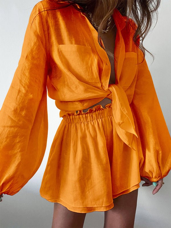 Levoire | Top Russe shorts Deux pièces Mode lâche combinaison Orange