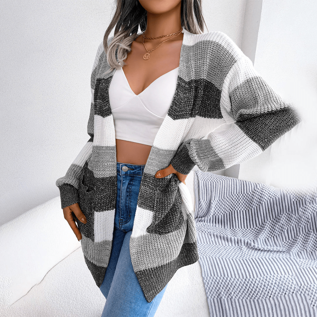 Levoire | Pull Femme Rayé Gilet Jumper Pullover Noir