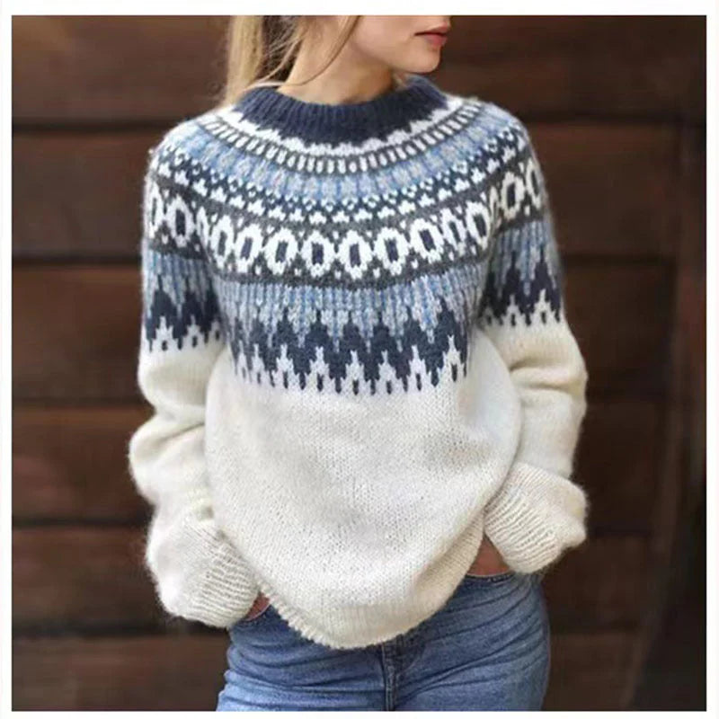 Levoire | Pull En Laine Tricoté À Col Rond Pour Femmes Bleu