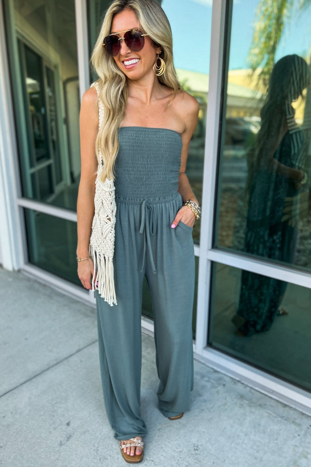 Levoire | Combinaison Tendance Épaule Dénudée Bleu-Gris
