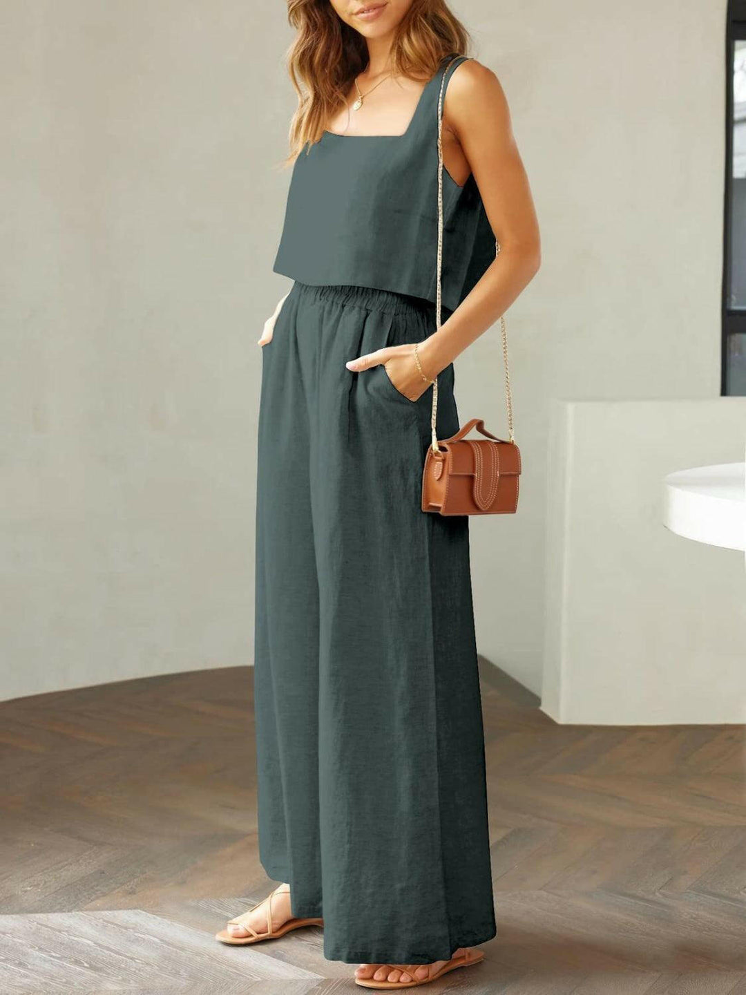 Levoire | Top À Encolure Carrée Tendance Et Ensemble De Pantalons Larges