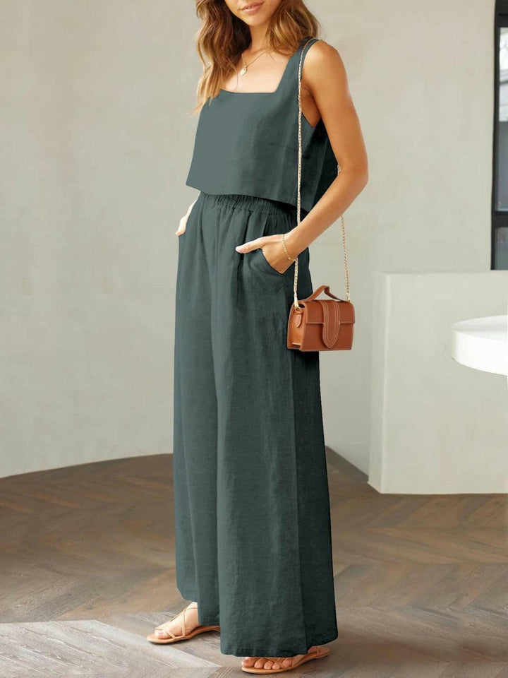 Levoire | Top À Encolure Carrée Tendance Et Ensemble De Pantalons Larges