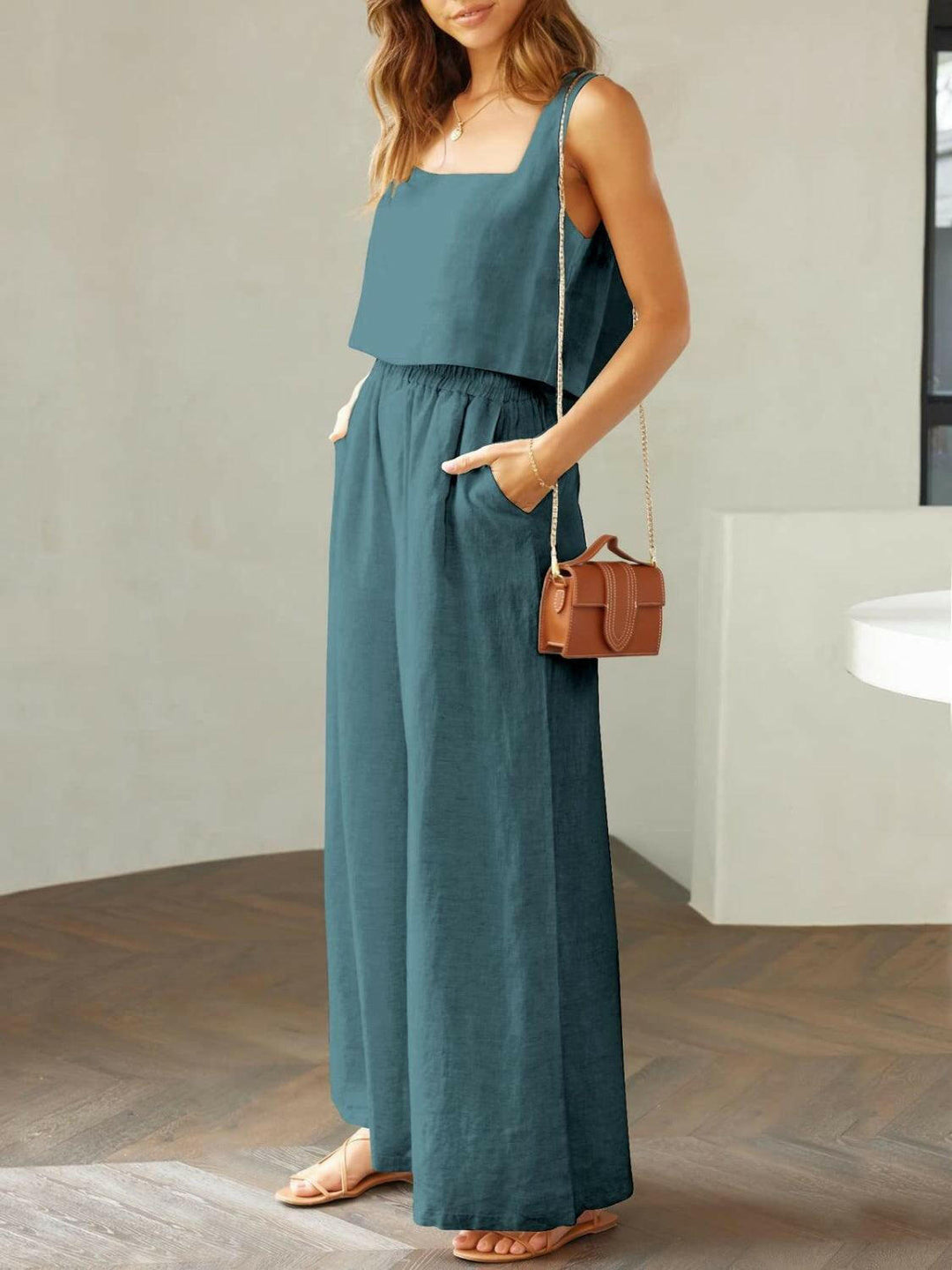 Levoire | Top À Encolure Carrée Tendance Et Ensemble De Pantalons Larges