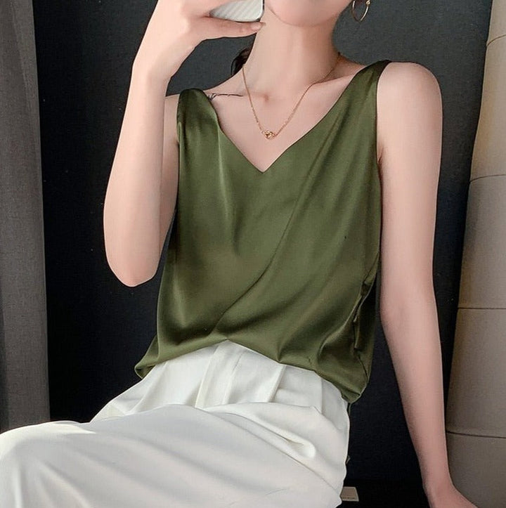 Levoire | Élégante Et Aérienne Blouse Sans Manches Pour Femmes vert kaki