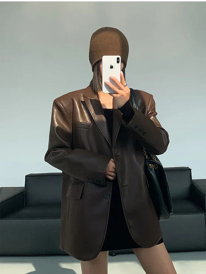 Levoire | Blazer En Simili Cuir Pour Femmes