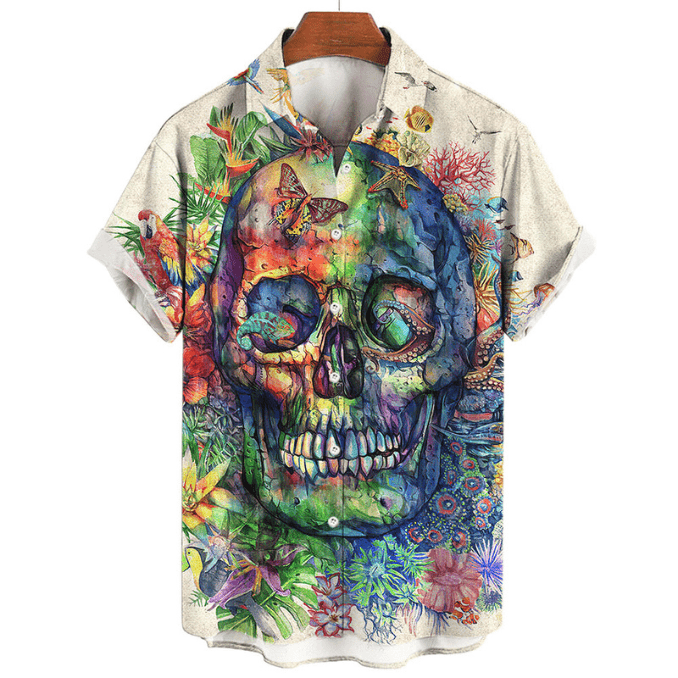 Levoire | T-shirt Design Crâne Homme T-shirt Graphique Artistique Homme Confortable Crâne tropical