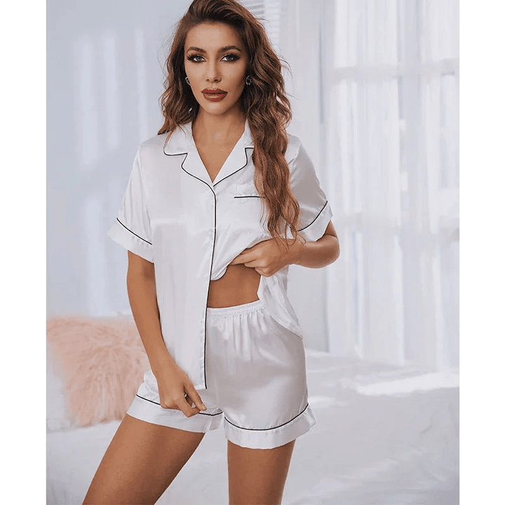 Levoire | Ensemble de pyjama en satin pour femmes, court et confortable Blanc