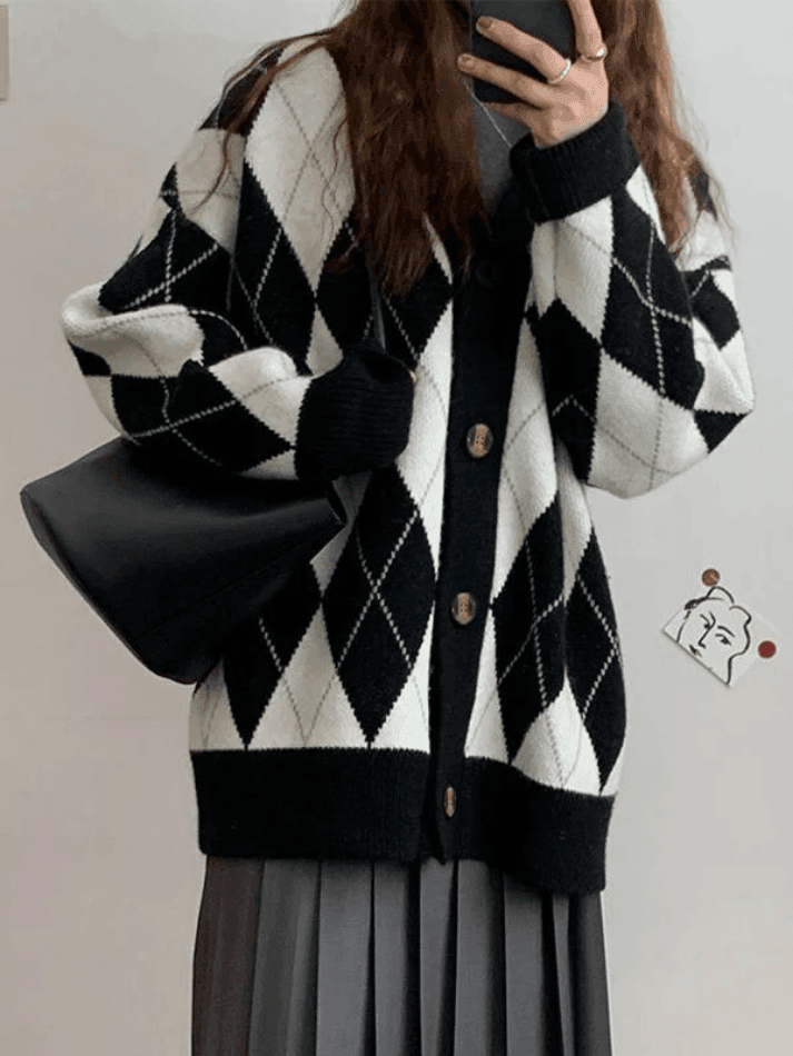 Levoire | Décolleté Jacquard À Motif Losange Cardigan