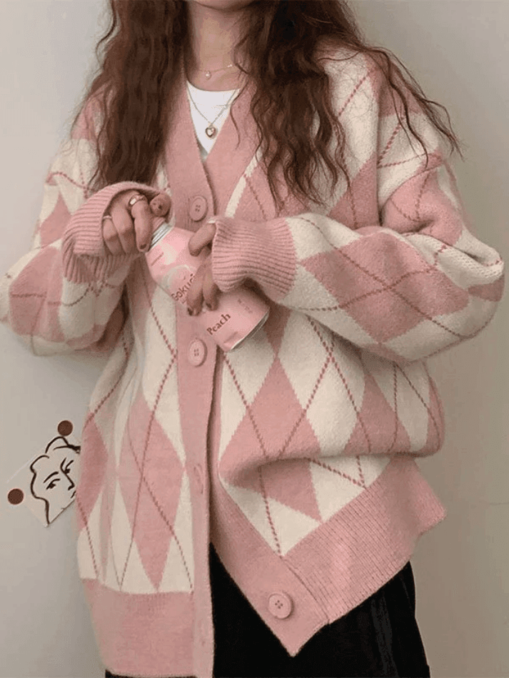 Levoire | Décolleté Jacquard À Motif Losange Cardigan Rosa Taille unique