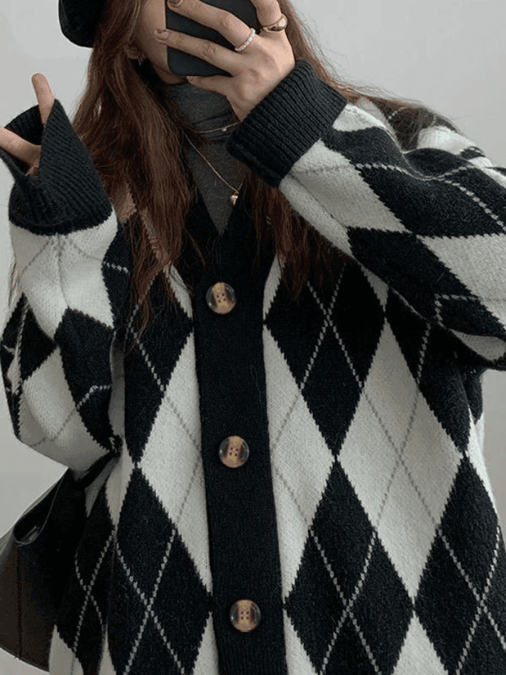 Levoire | Décolleté Jacquard À Motif Losange Cardigan