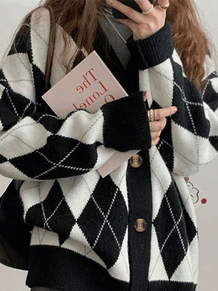 Levoire | Décolleté Jacquard À Motif Losange Cardigan