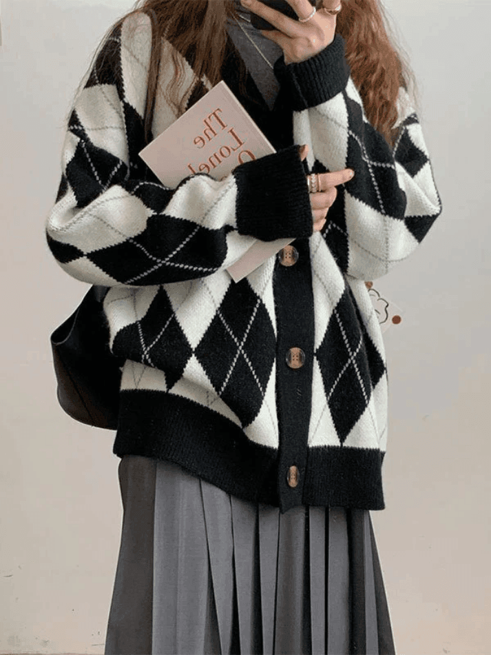 Levoire | Décolleté Jacquard À Motif Losange Cardigan Noir Taille unique