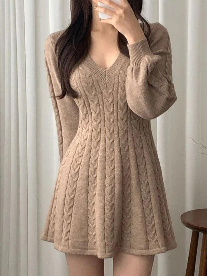 Levoire | Robe Pull Décolleté À Col V À Manches Longues Braun