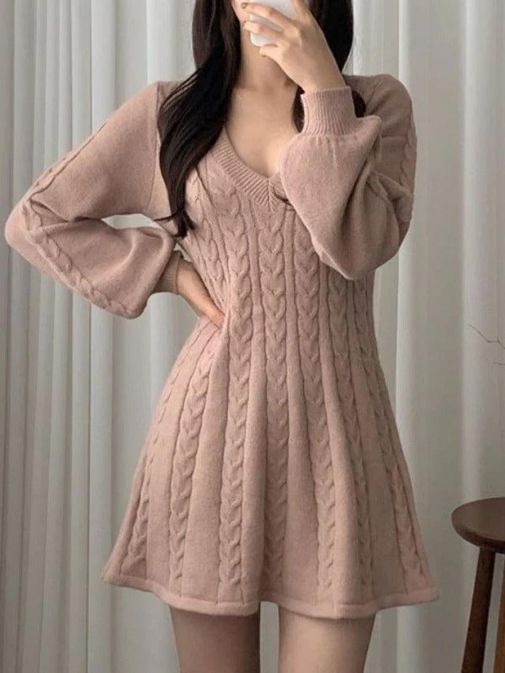 Levoire | Robe Pull Décolleté À Col V À Manches Longues