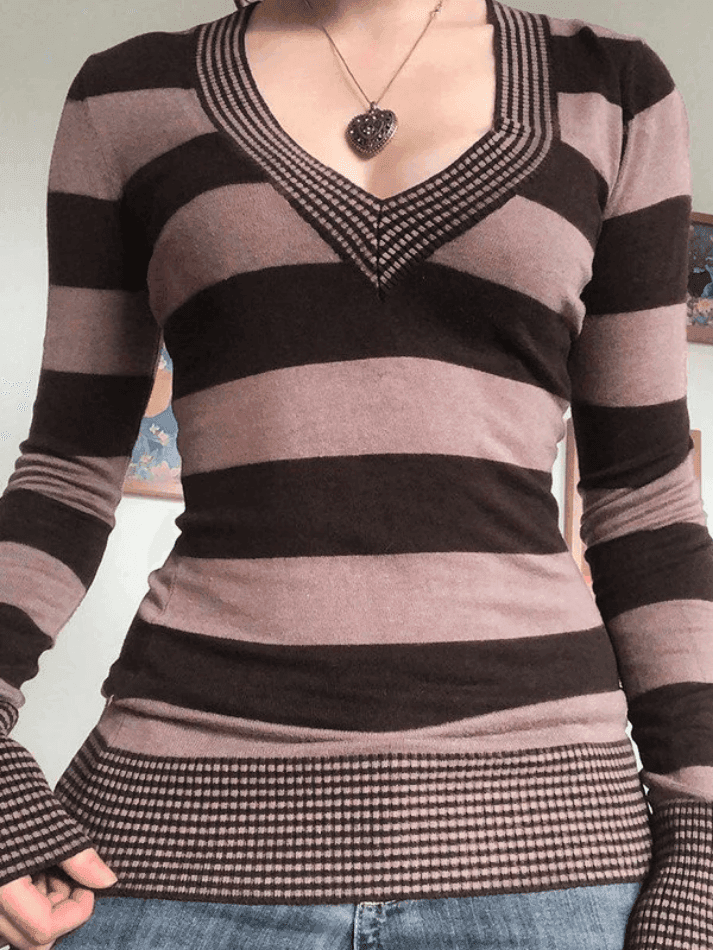 Levoire | Haut Décolleté En Tricot Rayé Braun