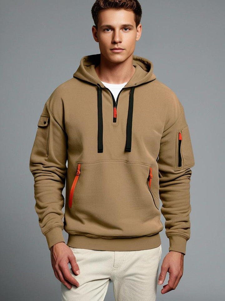 Levoire | Sweat À Capuche Pour Hommes Avec Poches Zippées Khaki