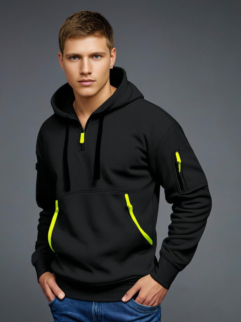 Levoire | Sweat À Capuche Pour Hommes Avec Poches Zippées Noir