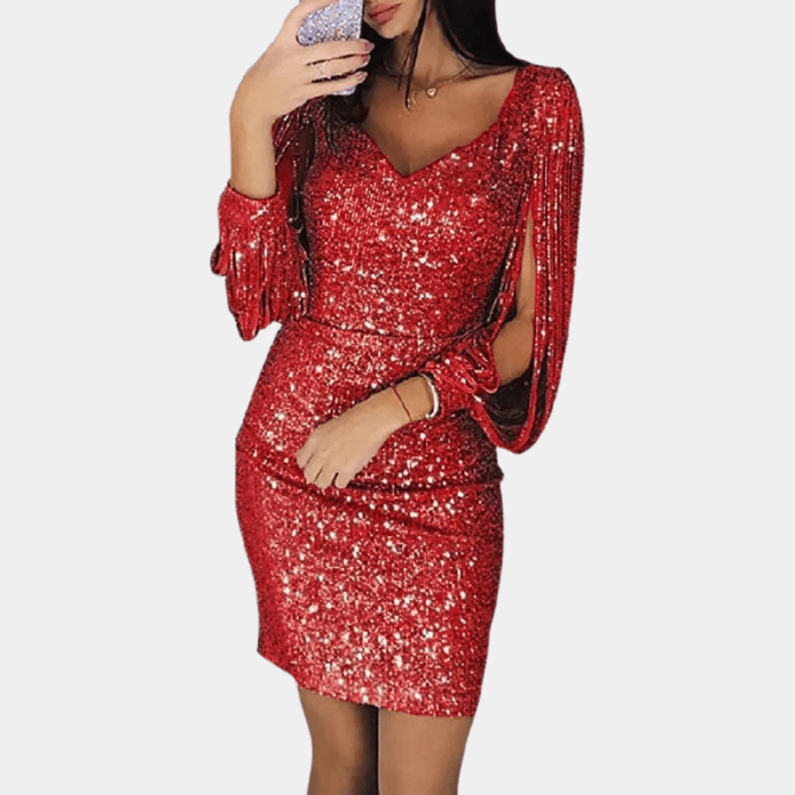 Levoire | Robe à paillettes pour femmes avec des manches élégantes Robe élégante et confortable Rot