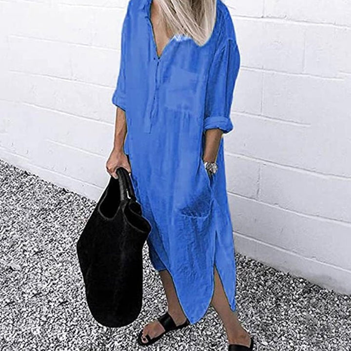 Levoire | Robe Chemise À Manches Longues Pour Femmes Bleu