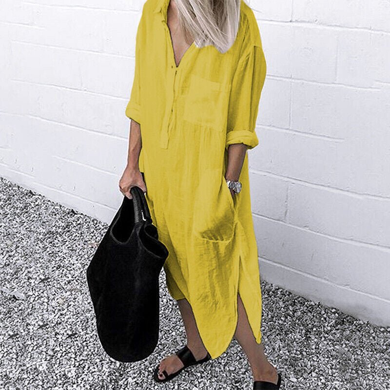 Levoire | Robe Chemise À Manches Longues Pour Femmes Jaune
