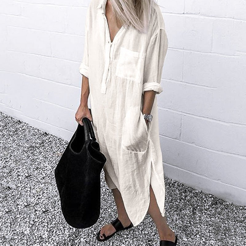 Levoire | Robe Chemise À Manches Longues Pour Femmes Beige