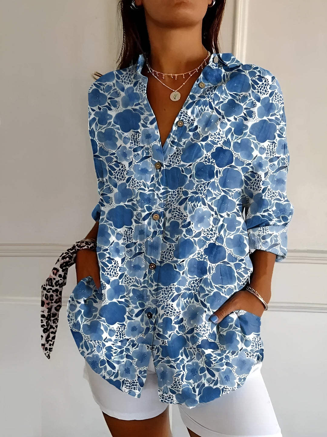 Levoire | Blouse Imprimée Femme Fleur bleu foncé