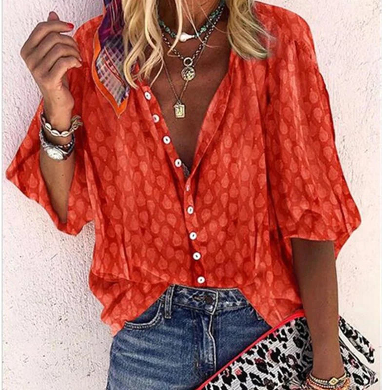 Levoire | Chemise Relaxed Confortable Avec Bouton Orange