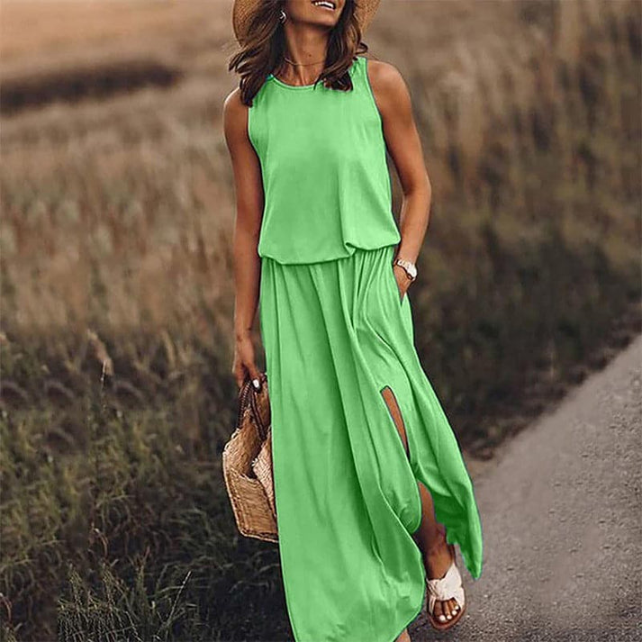 Levoire | Élégante Robe Boho Longue Avec Taille Élastique Vert clair