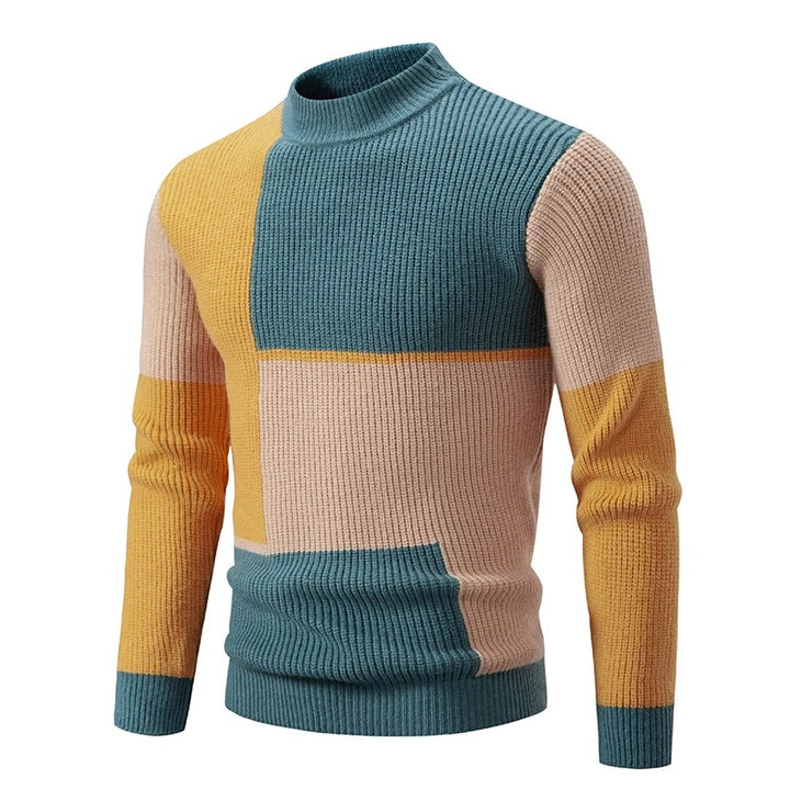 Levoire | Manches Longues Col Rond Motif À Blocs Pull En Tricot Jaune-Vert-Kaki