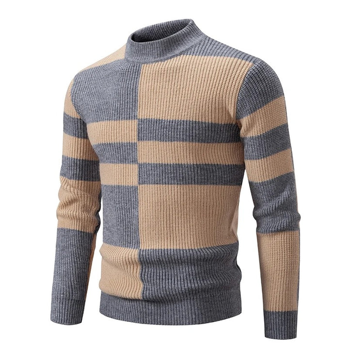 Levoire | Manches Longues Col Rond Motif À Blocs Pull En Tricot Gris-Kaki